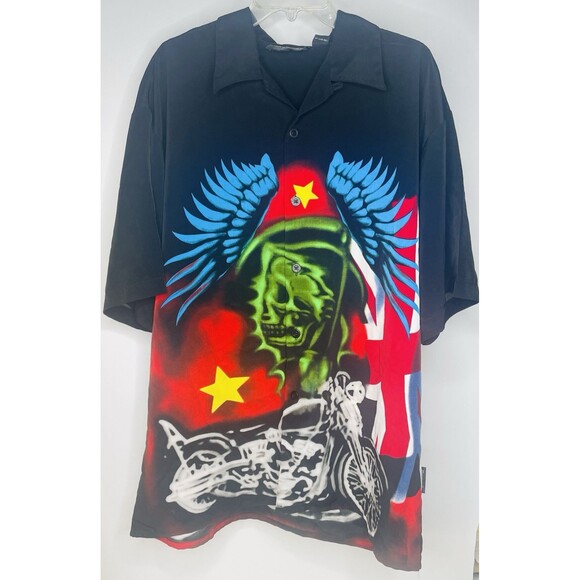 Dragonfly Clothing Co Mens 2XL XXL Black Shirt Unique Skull Motorcycle British - Picture 1 of 11